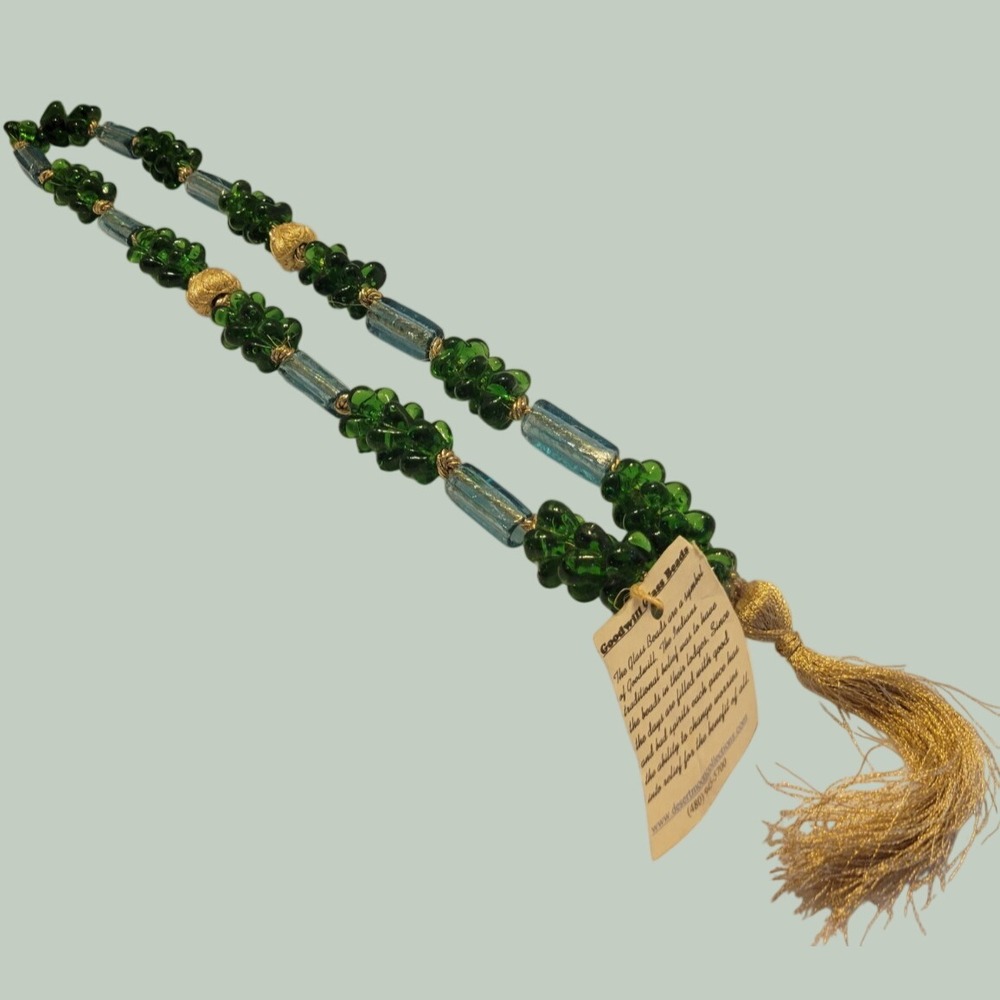 Desert Moon Goodwill Glass Beads Tassel Necklace Spiritual Boho Green BOHO